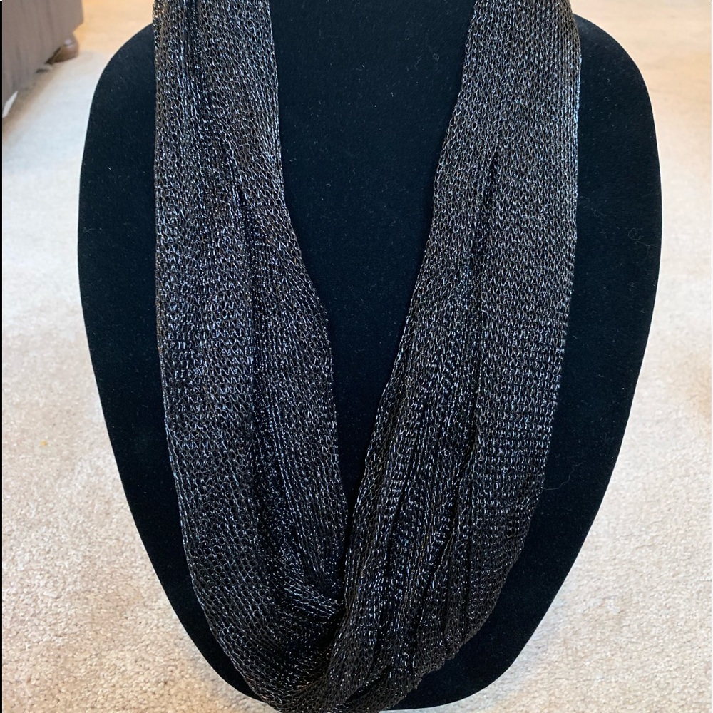 Black mesh gorgeous silk scarf, Gold clasp on back